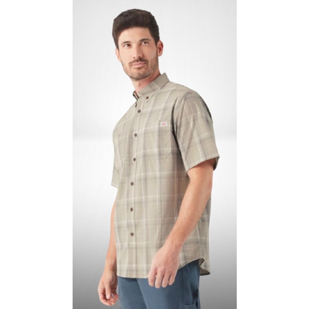 New Mens DICKIES Short Sleeve Flex Woven Relaxed Fit Gray Plaid Shirt 3XL